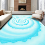 Cool Blue Fractal Spiral Design Rug