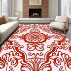 Elegant Red Floral Damask Pattern Rug