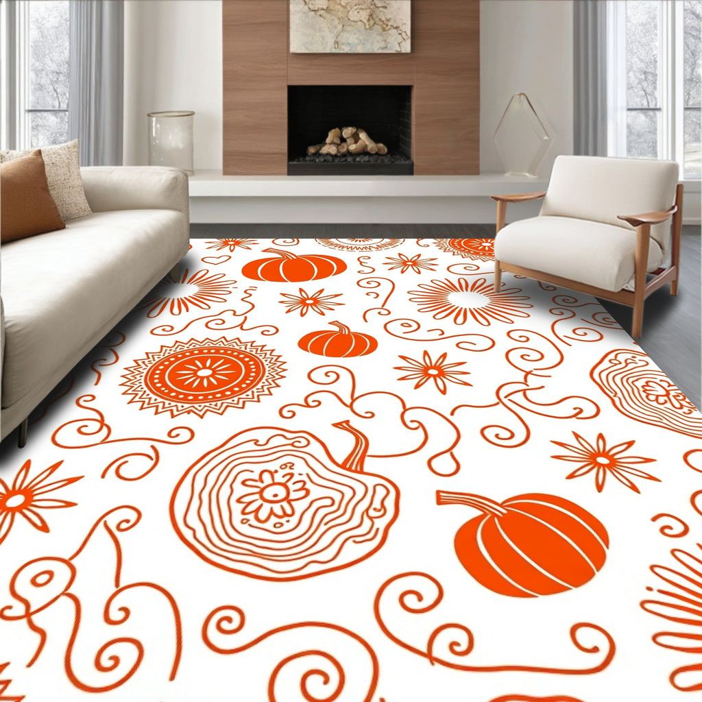 Orange Pumpkin Sunburst Swirl Delight Rug