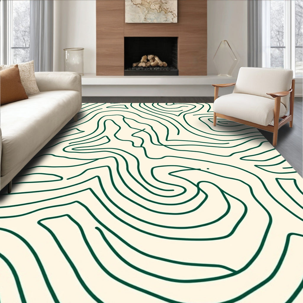 Swirling Contour Green Beige Rug