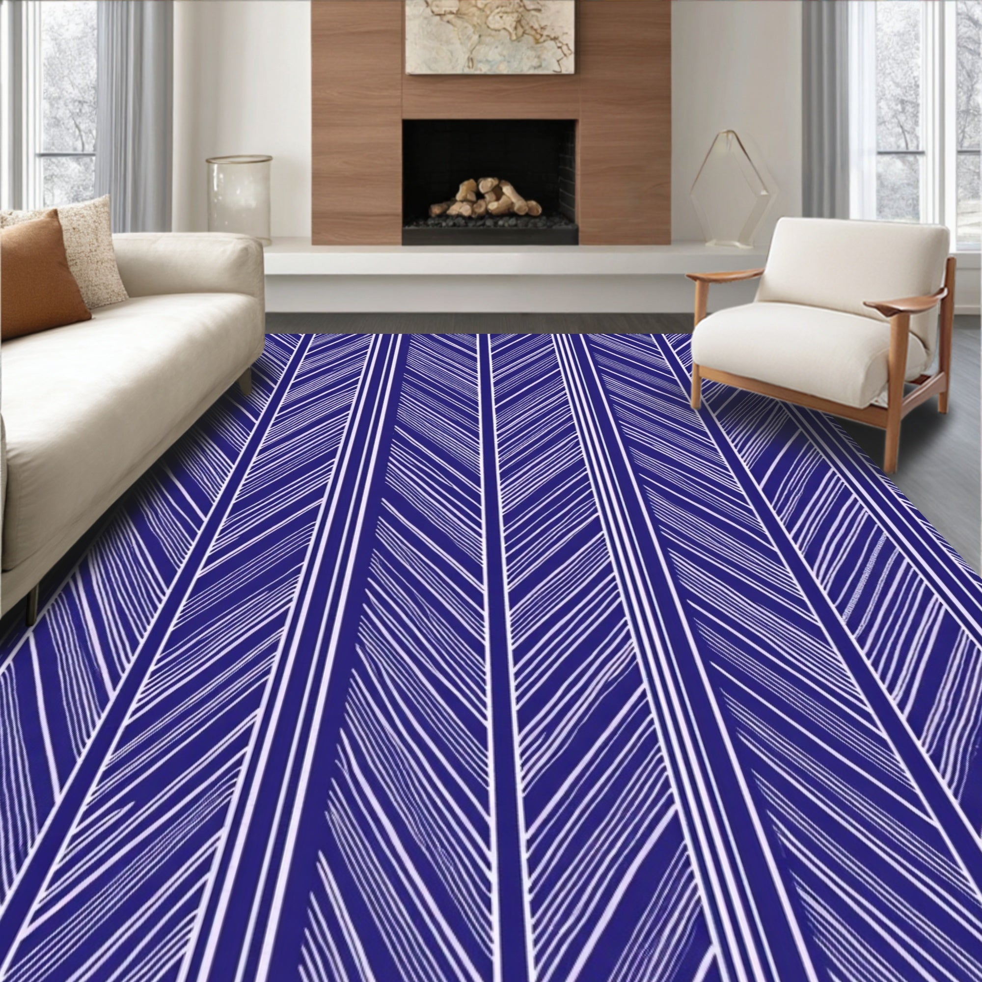 Indigo Chevron Stripe Pattern Rug