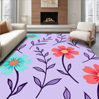 Coral Teal Floral Branch Pattern Rug