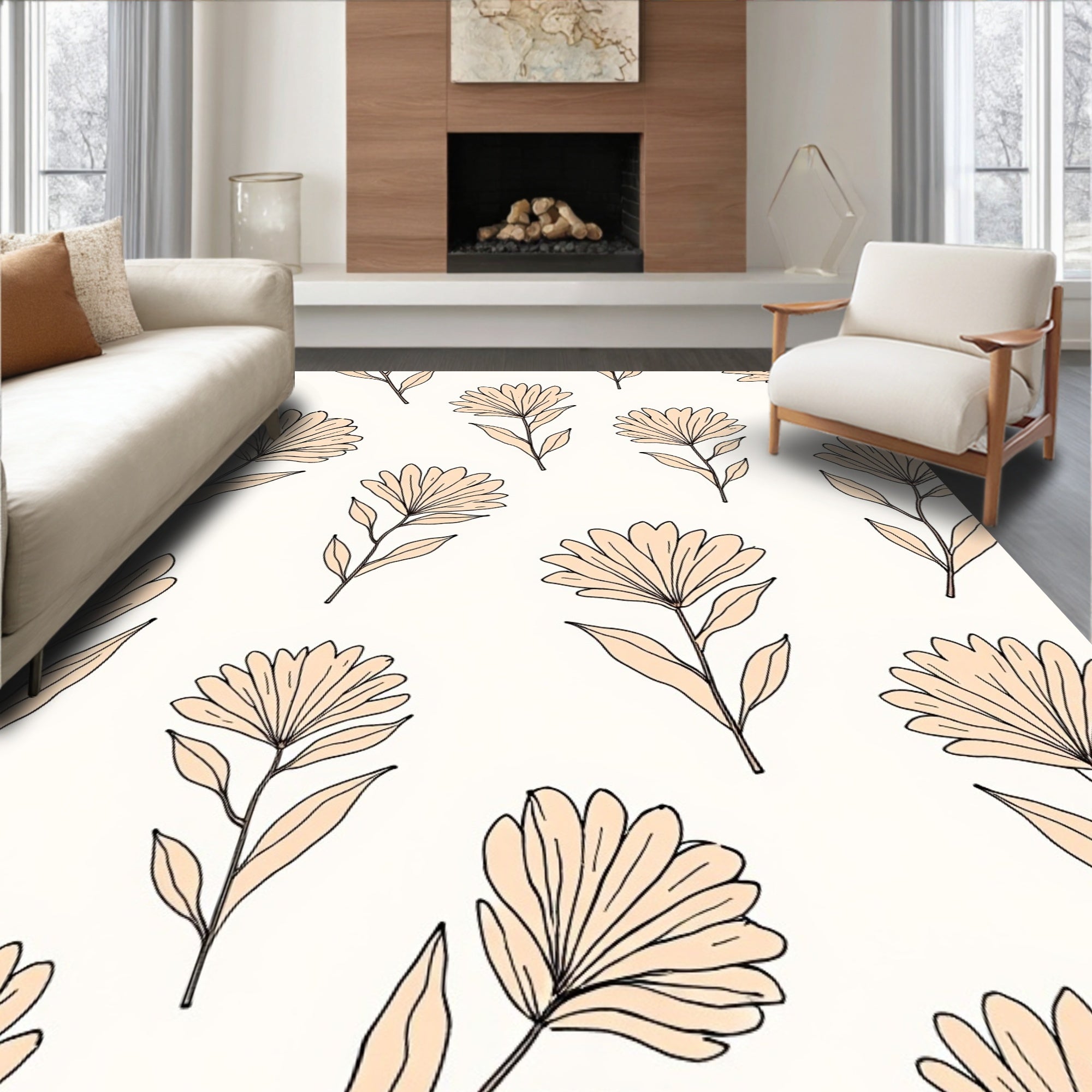 Simple Outline Flower Pattern Rug