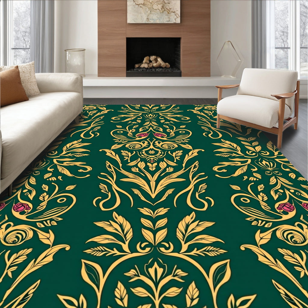 Ornate Floral Scrollwork With Pink Accents Rug