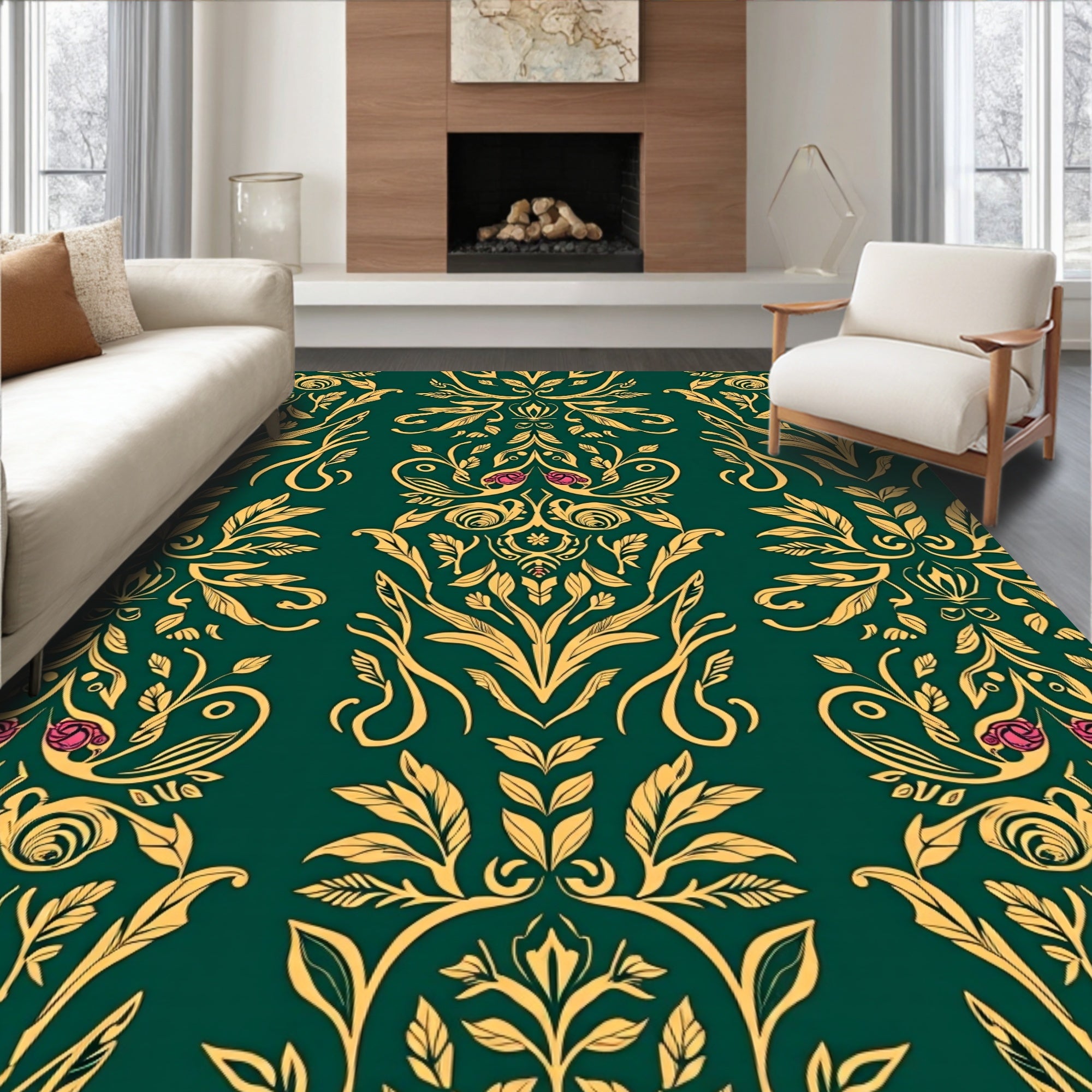 Ornate Floral Scrollwork With Pink Accents Rug
