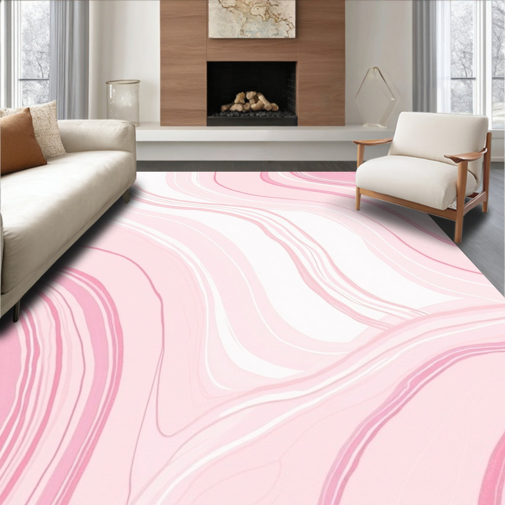 Pink Swirl Abstract Marble Pattern Rug