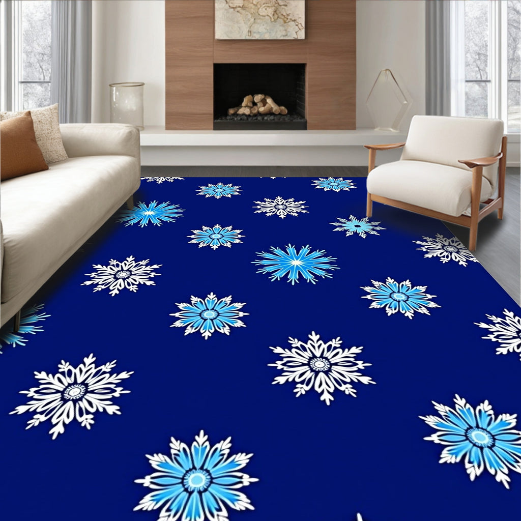 Deep Blue Snowflake Repeat Rug