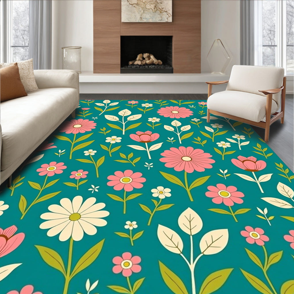 Retro Floral Garden Pattern Design Rug