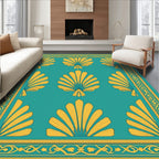 Turquoise Gold Fan Pattern Rug