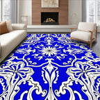 Elegant Azure Floral Scroll Pattern Rug