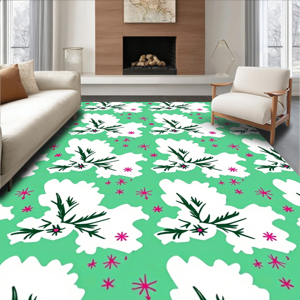Green White Twig Starburst Rug
