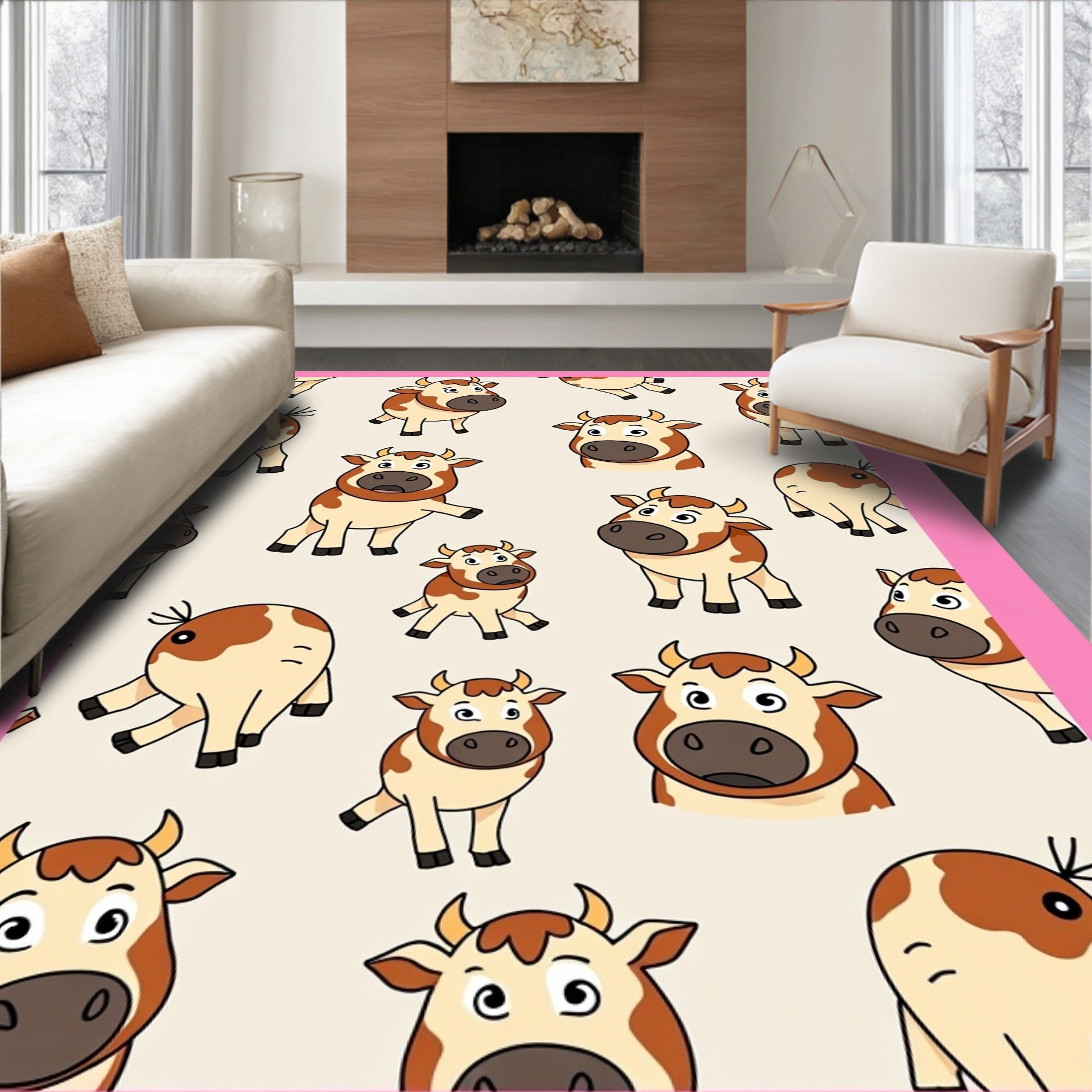 Cute Cartoon Cow Farmyard Fun Rug
