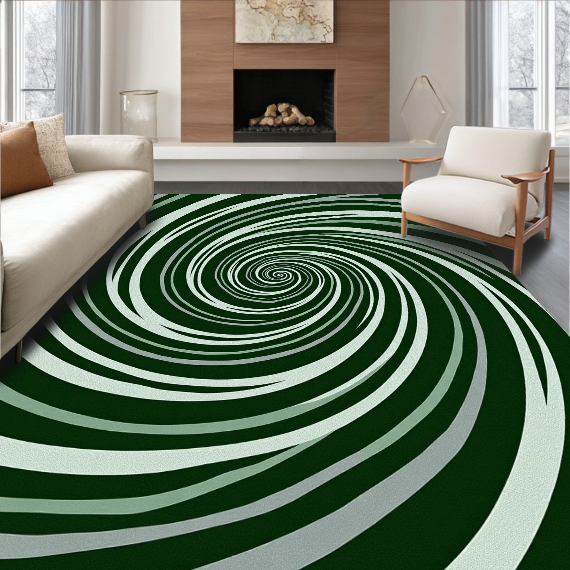 Green White Swirl Optical Rug