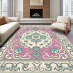 Pinks and Teal Floral Scrollwork Rug