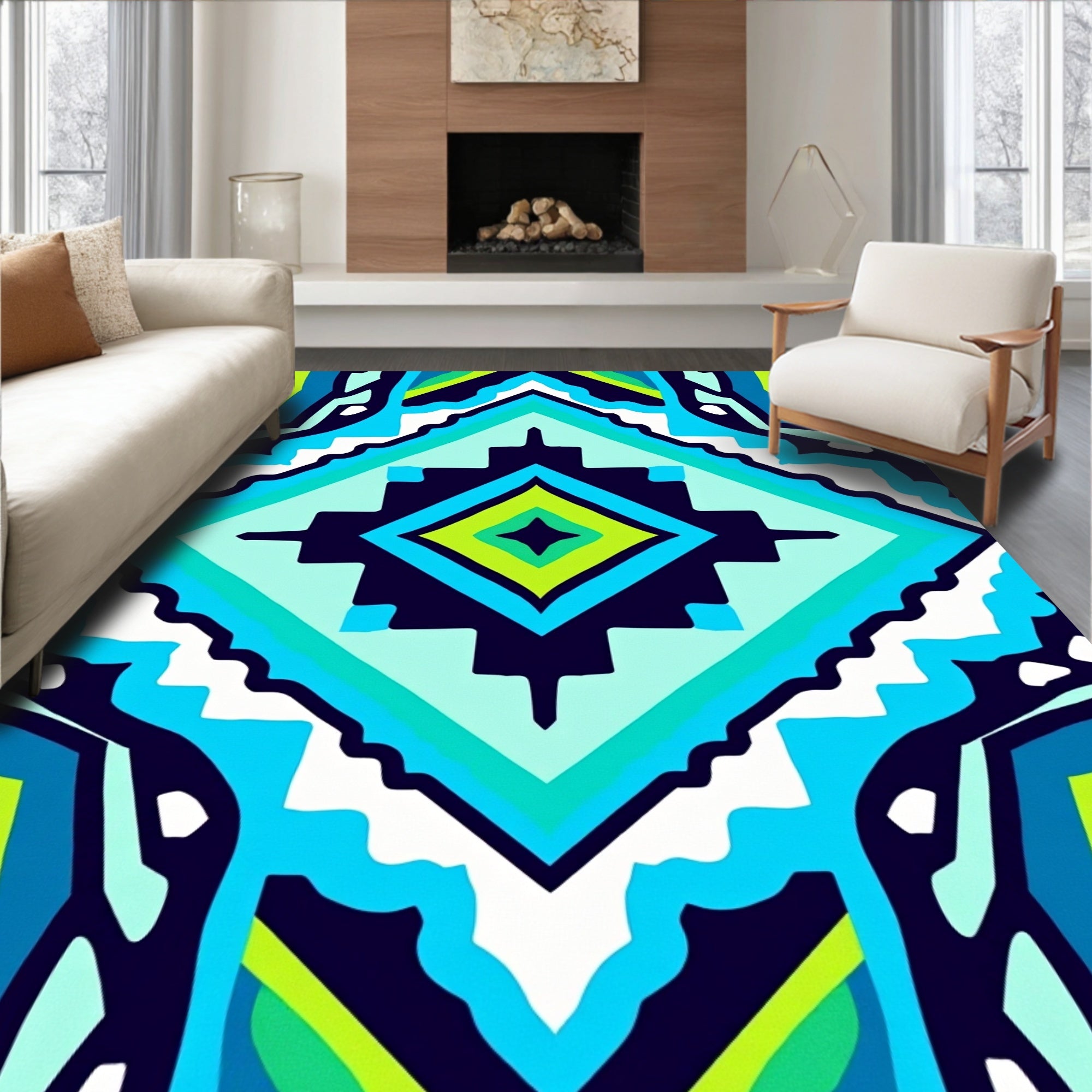 Geometric Diamond Pattern Abstract Art Rug