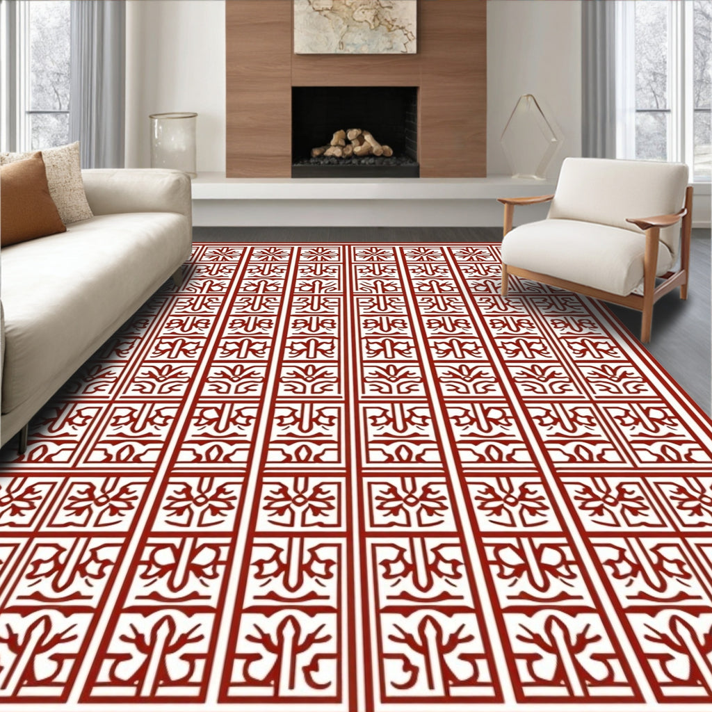 Ornate Red Geometric Ornament Rug