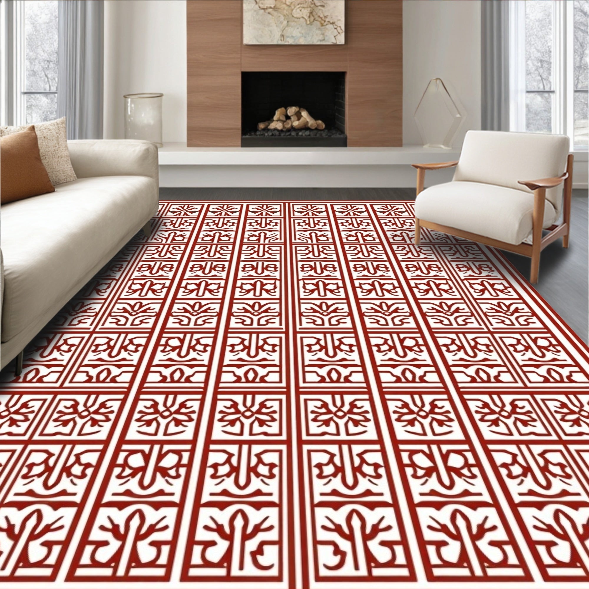 Ornate Red Geometric Ornament Rug