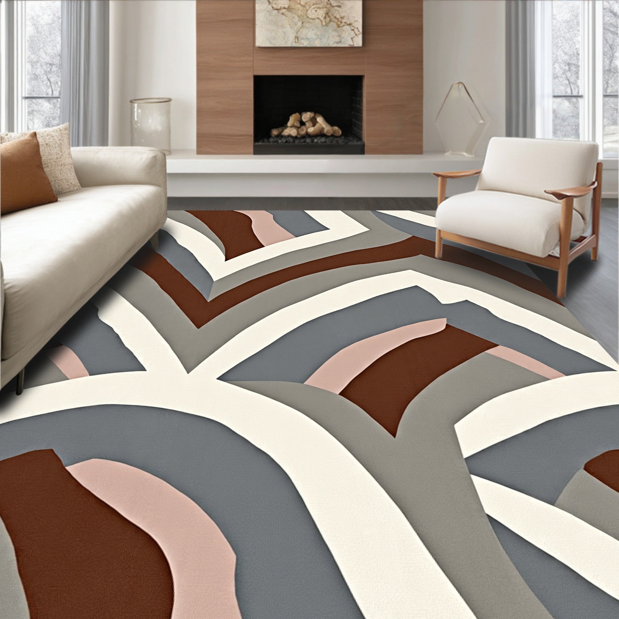 Abstract Wavy Layered Design Rug