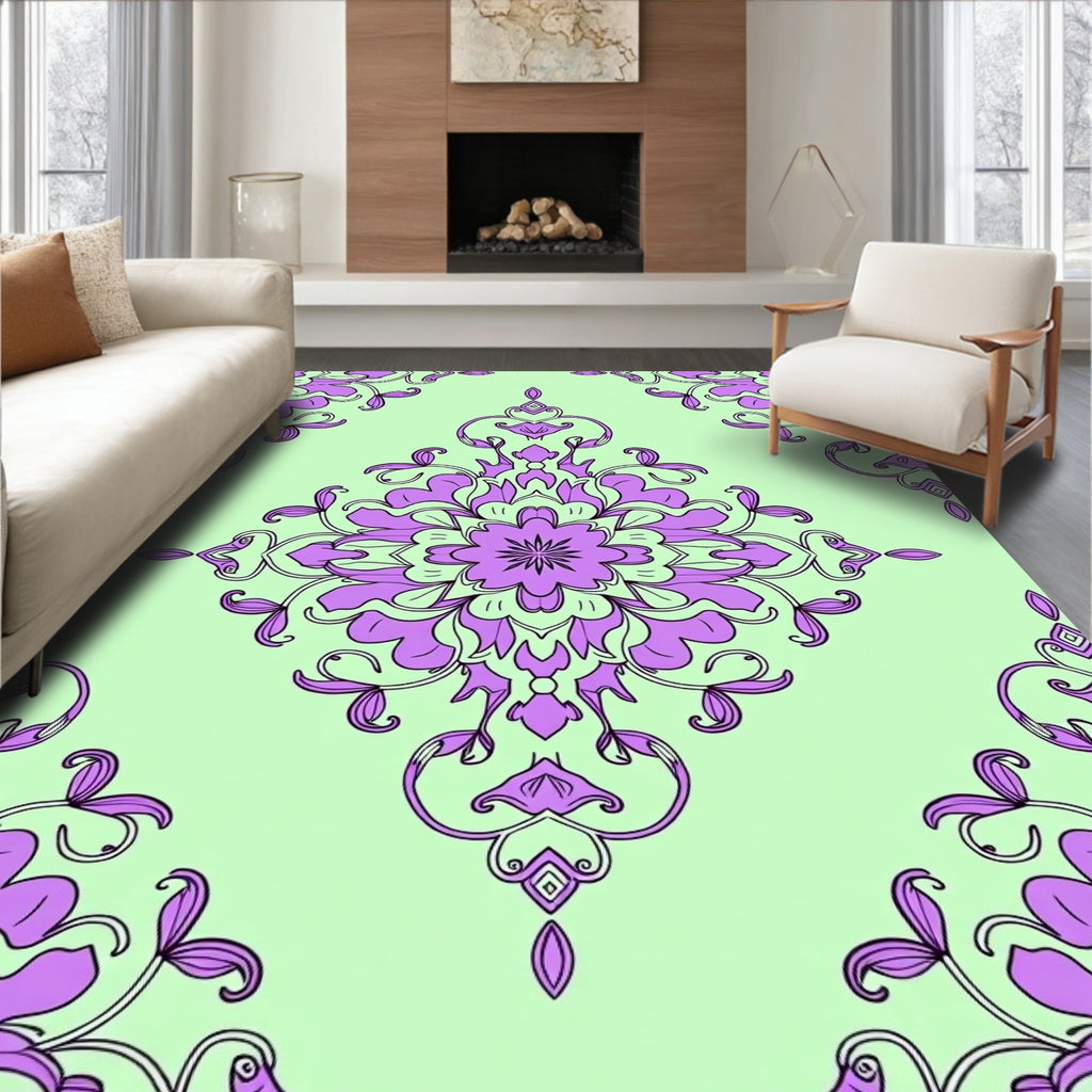 Light Green Lilac Mandala Pattern Rug