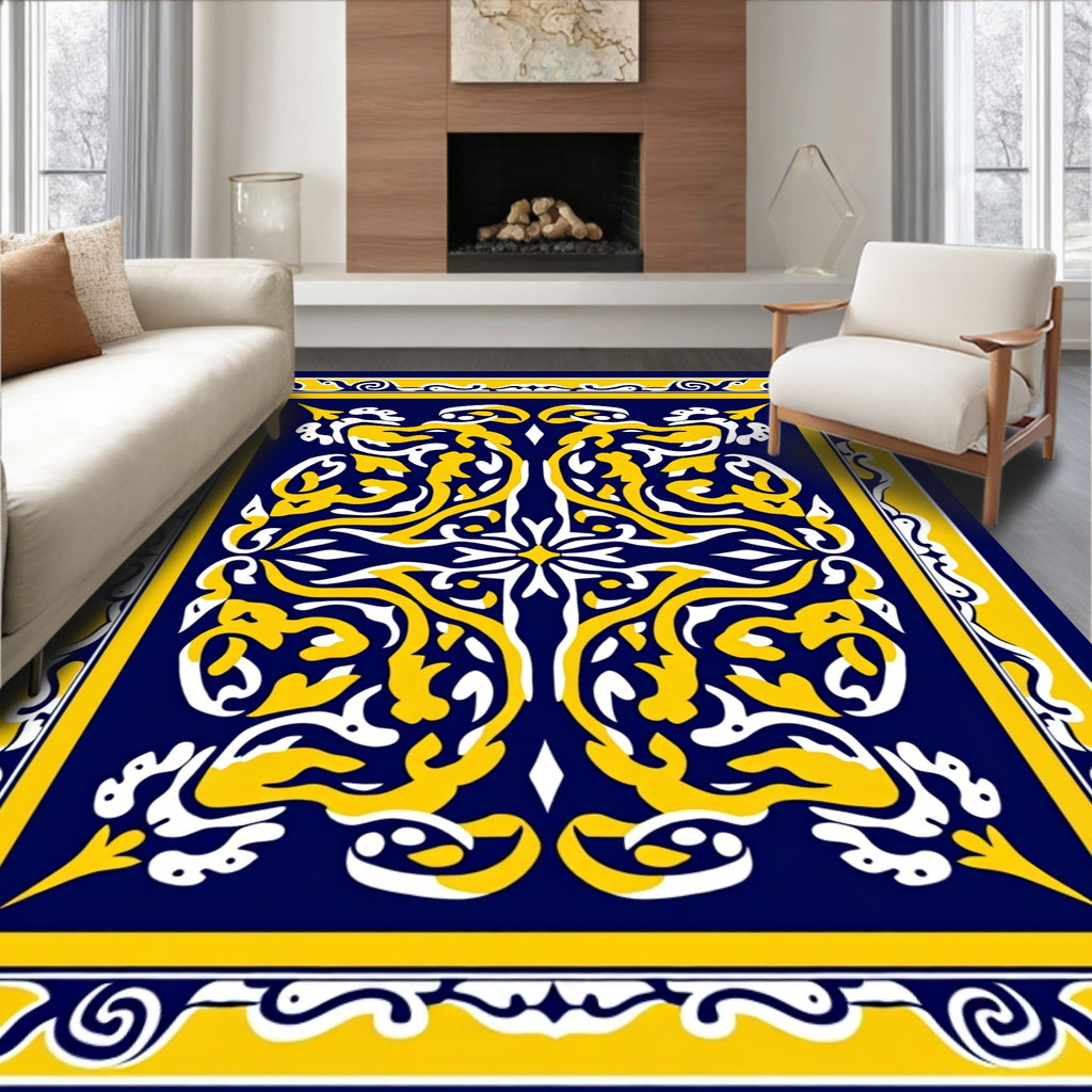 Ornate Blue Yellow Floral Rug