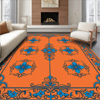 Orange Blue Floral Scrollwork Rug