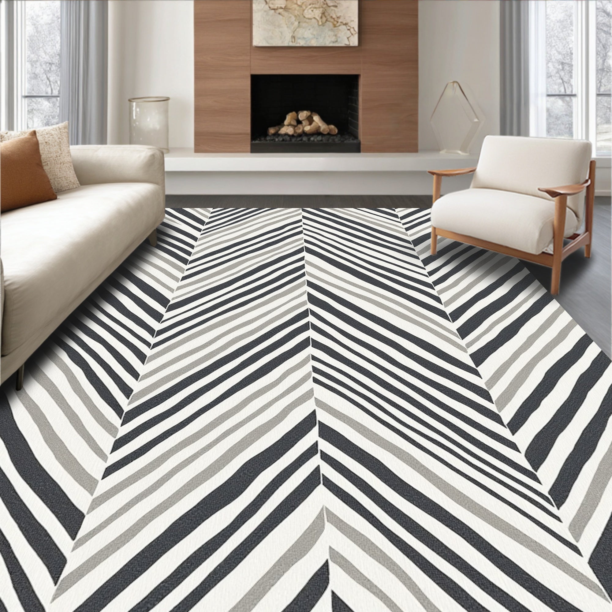 Abstract Diagonal Stripe Zigzag Pattern Rug