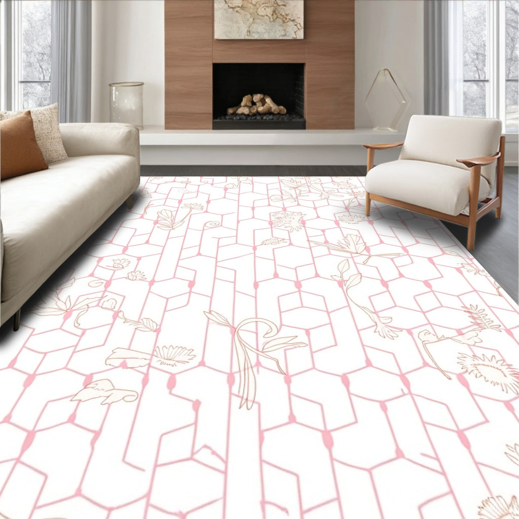 Delicate Floral Geometric Pattern Design Rug
