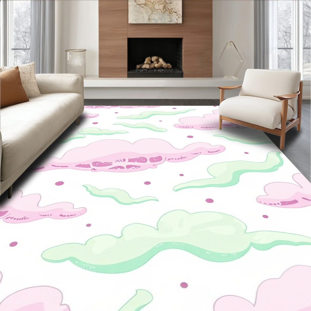 Pink Mint Clouds Whimsical Pattern Rug