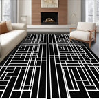 Modern Black White Geometric Lines Rug