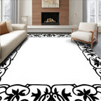 Ornate Black Floral Border Design Rug