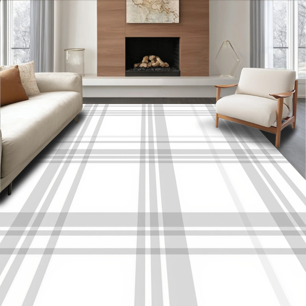 Subtle Grey Plaid Pattern Rug