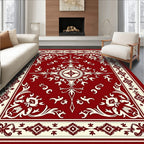 Classic Red Cream Floral Mandala Rug