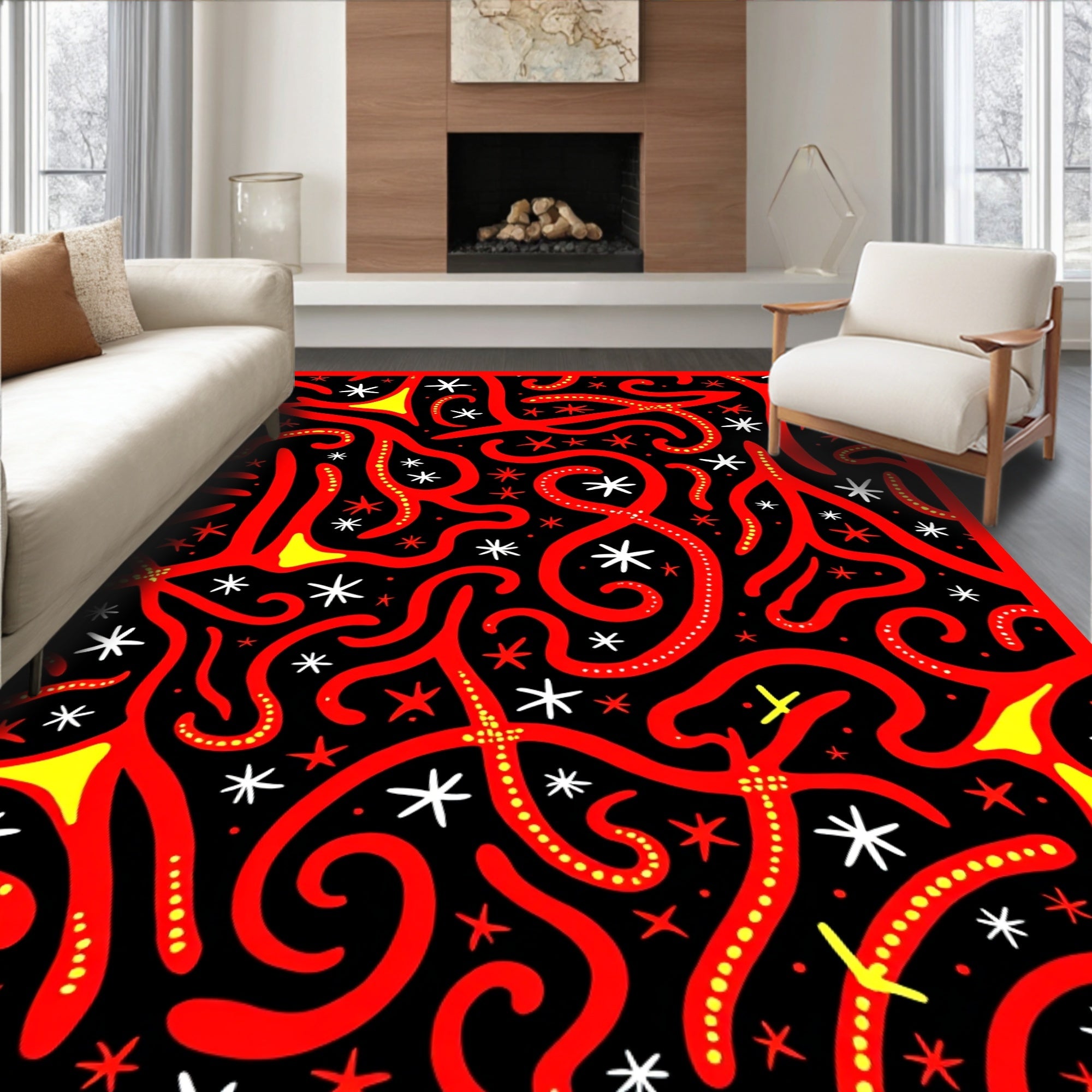 Abstract Red Yellow Swirls Rug