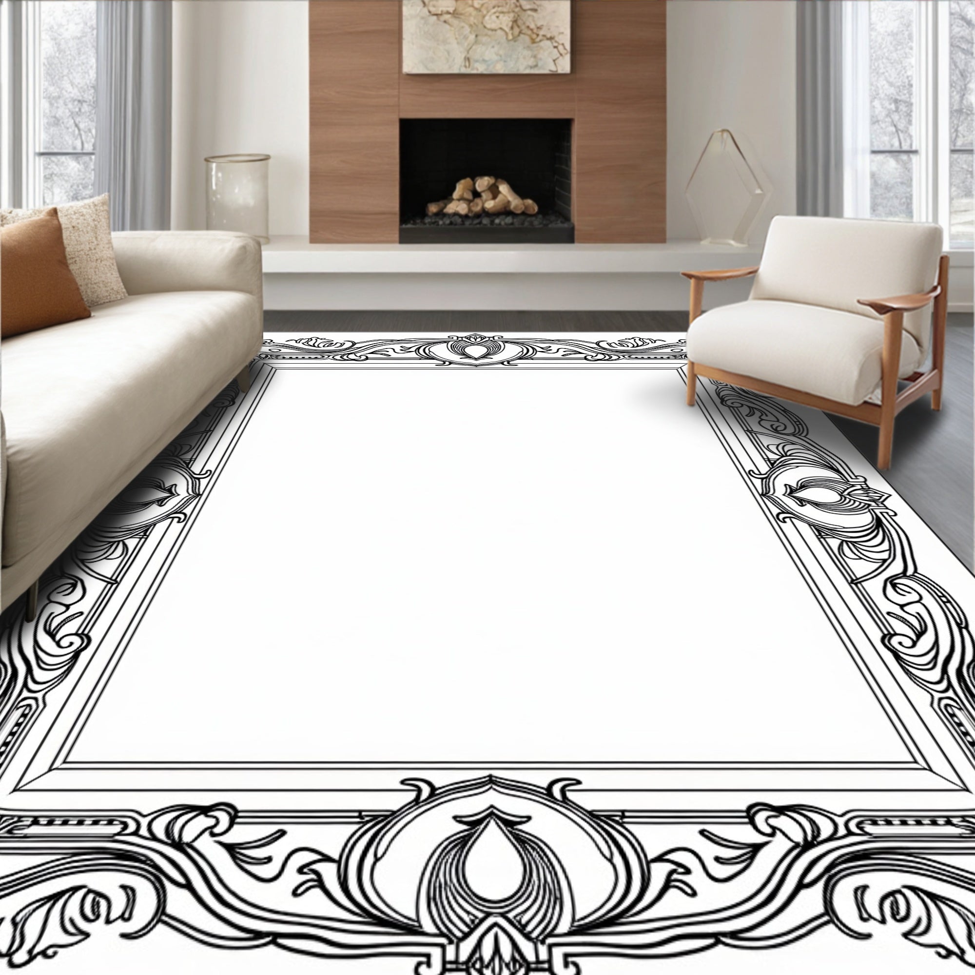 Art Nouveau Floral Swirl Frame Design Rug