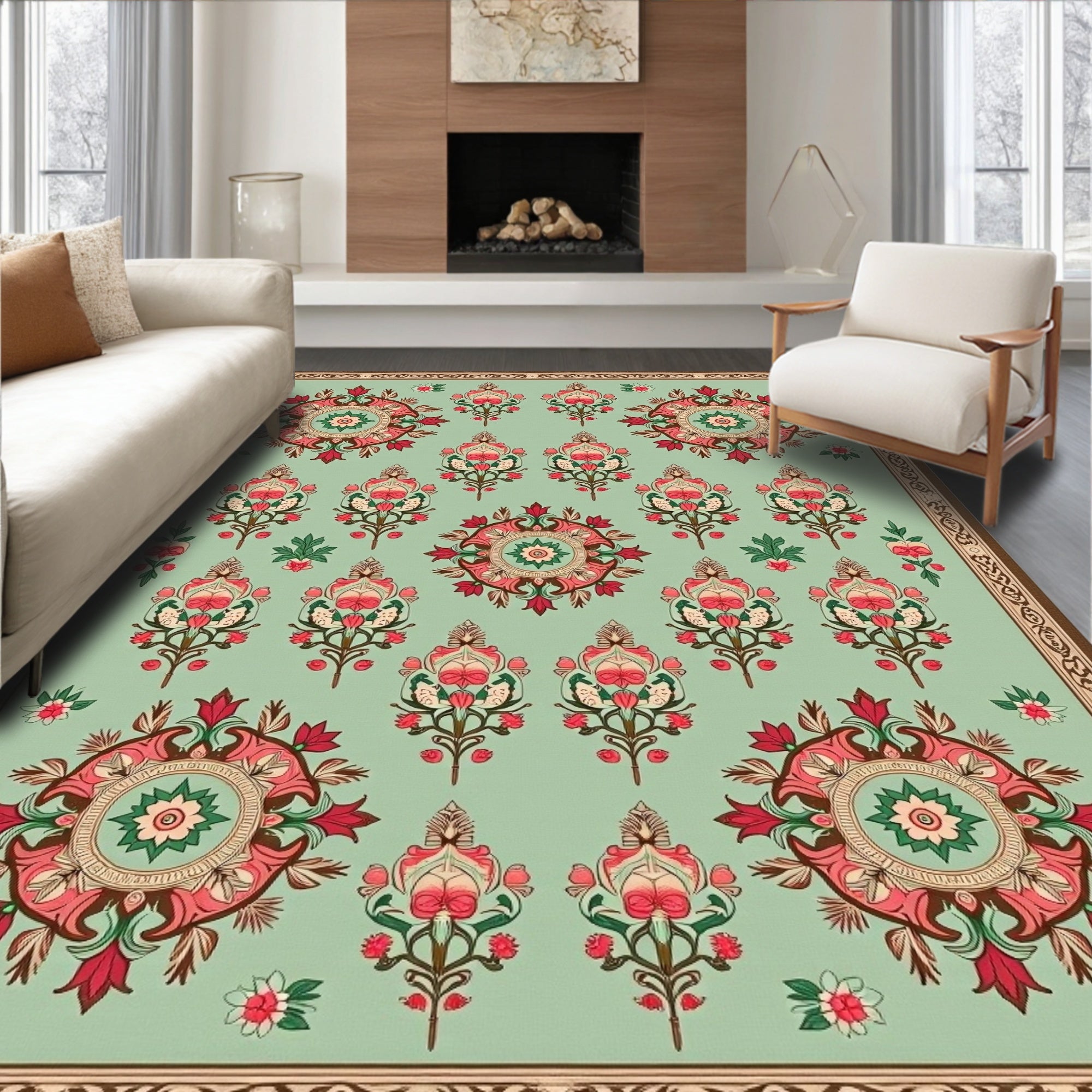 Floral Medallion Mint Green Rug