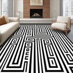 Black White Geometric Maze Pattern Rug