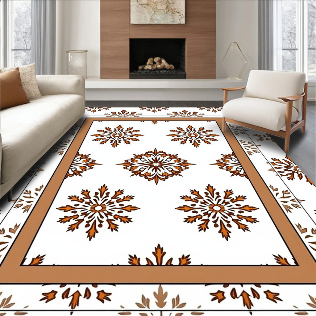 Rustic Floral Medallion Bordered Rug