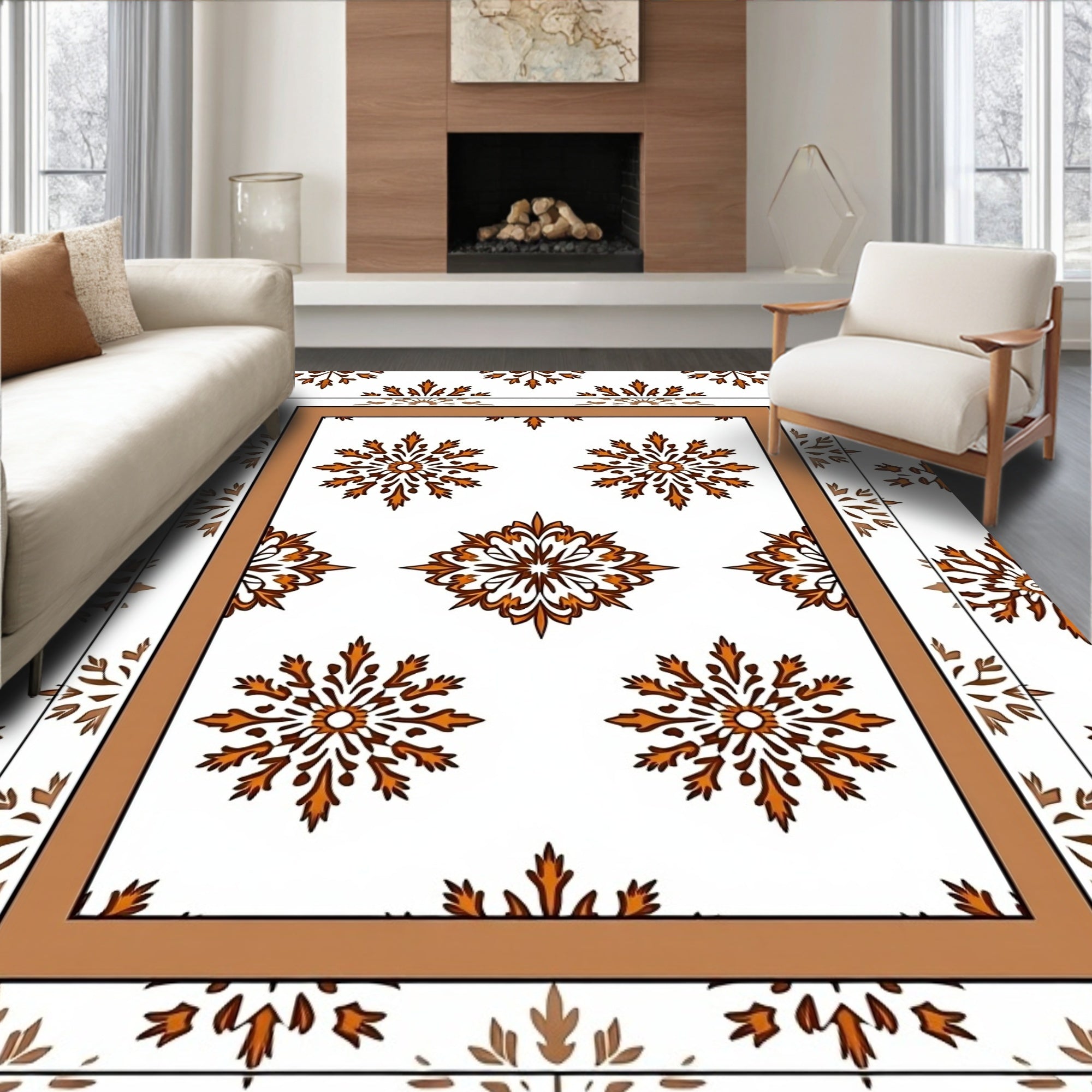 Rustic Floral Medallion Bordered Rug