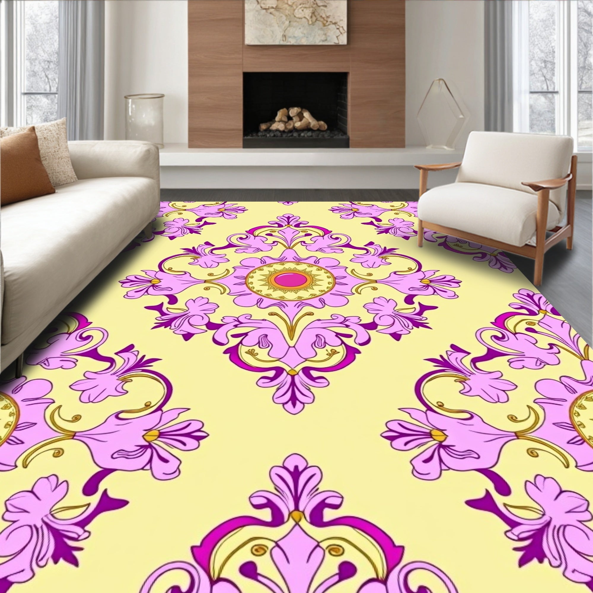 Ornate Floral Pattern With Bright Gemstones Rug