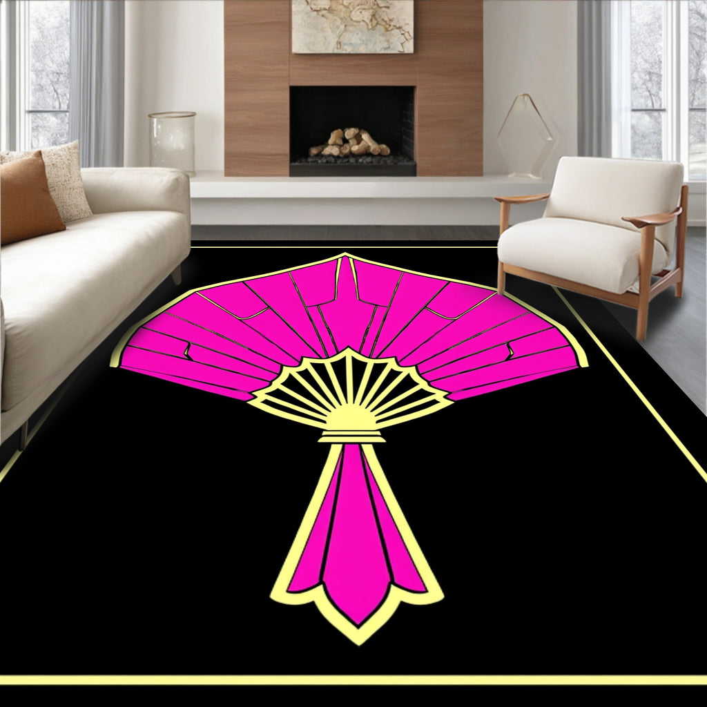 Vibrant Pink Stylized Fan Design Rug