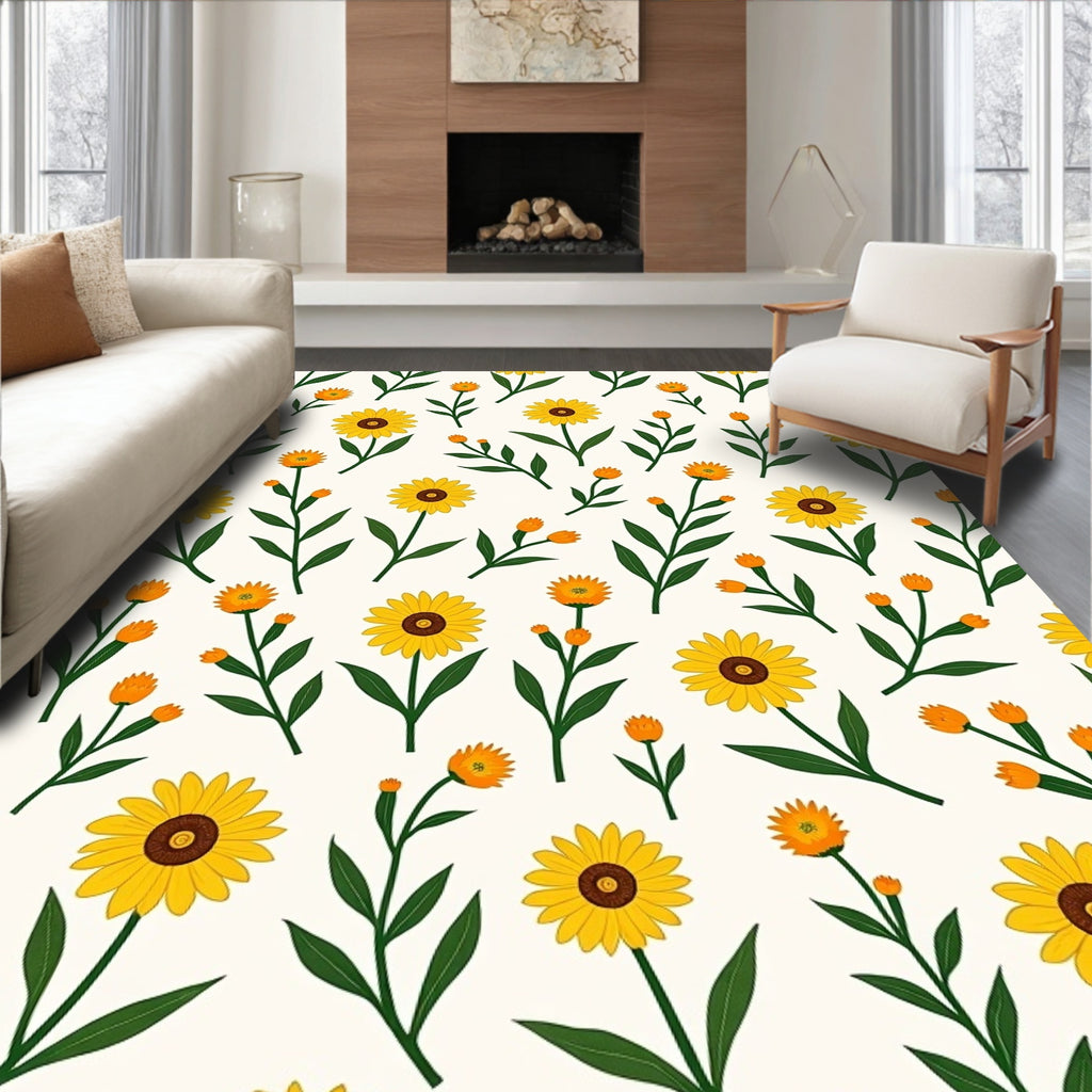 Golden Daisy Floral Pattern Rug