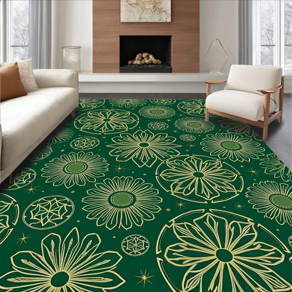 Emerald Golden Floral Medallion Arrangement Rug