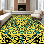 Vibrant Yellow Blue Floral Medallion Pattern Rug