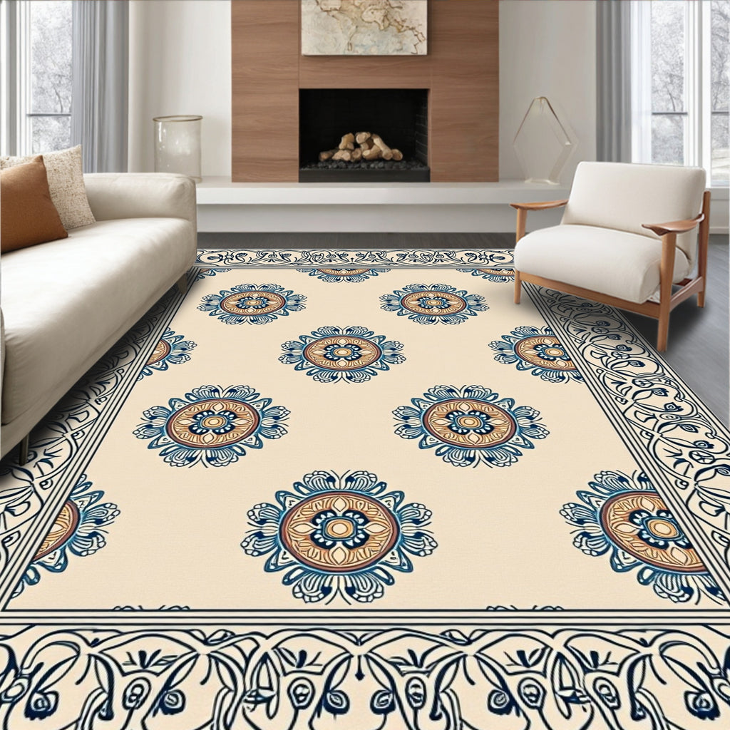 Classic Floral Medallion Border Design Rug