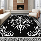 Black White Classical Scroll Pattern Rug