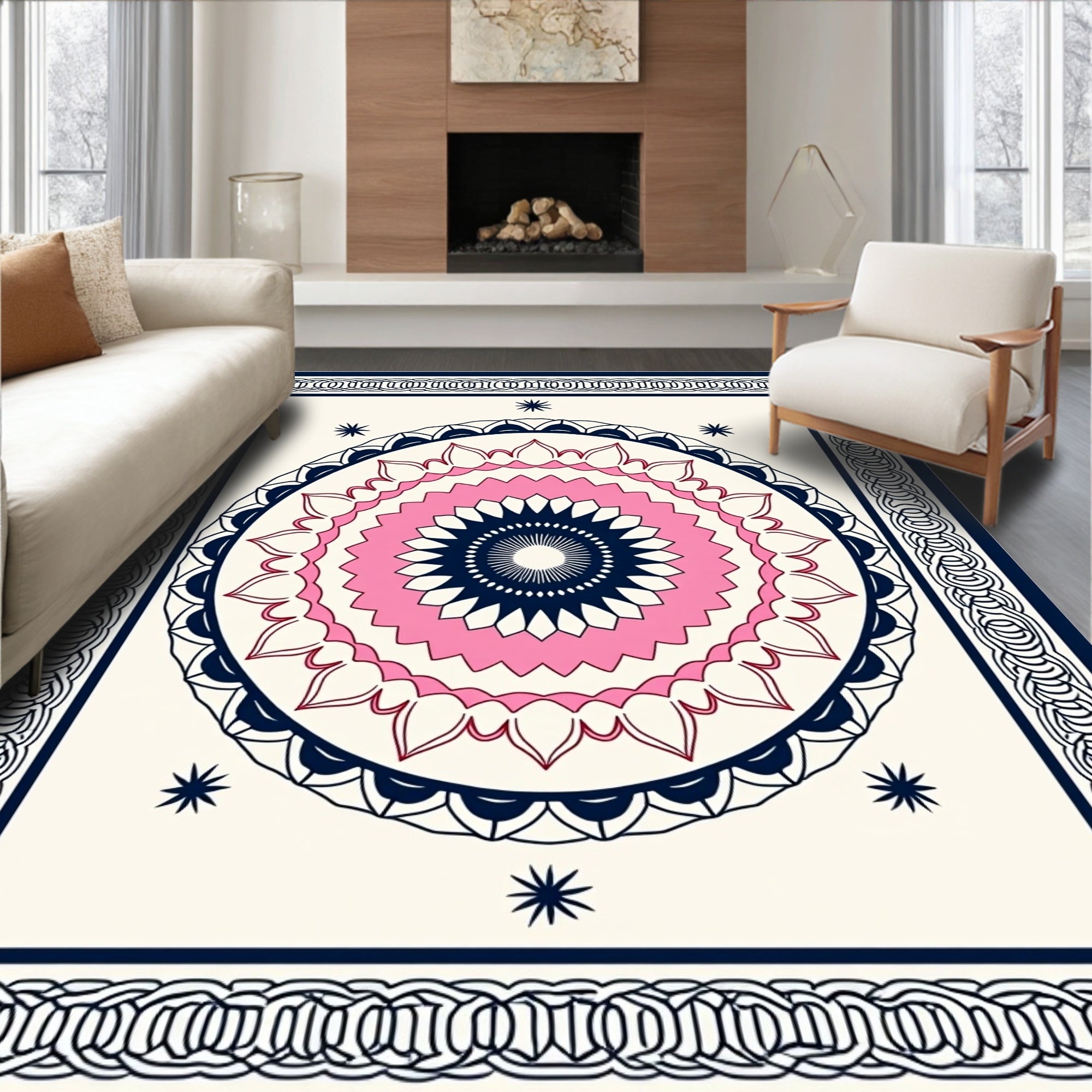 Mandala Design With Pink Blue Accents Rug