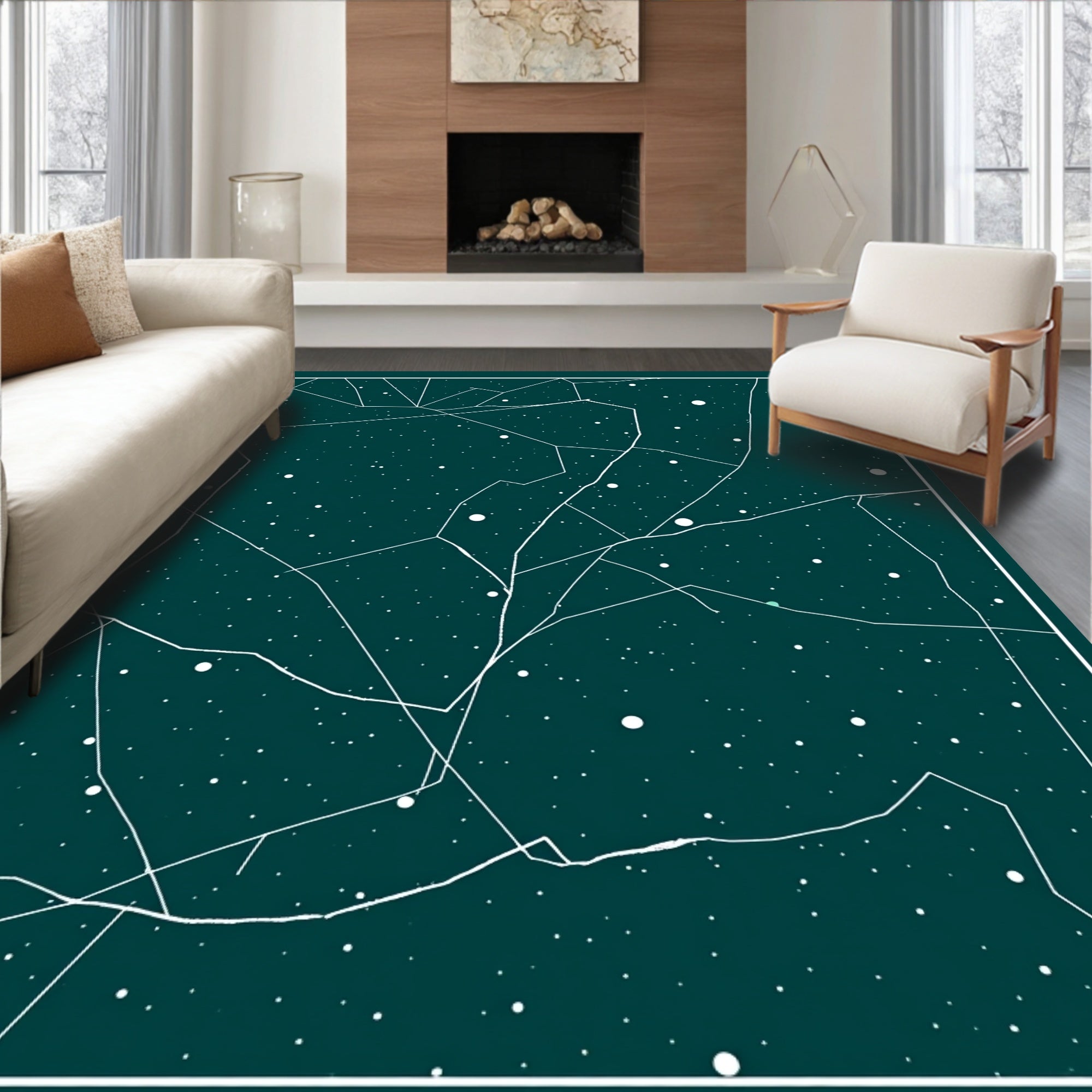 Cosmic Map With White Lines Design Rug