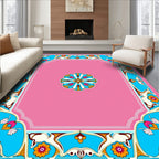 Vibrant Floral Scrollwork Border Design Rug