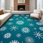 White Snowflake Winter Teal Gradient Rug