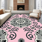 Pink Gray Floral Mandala Pattern Rug